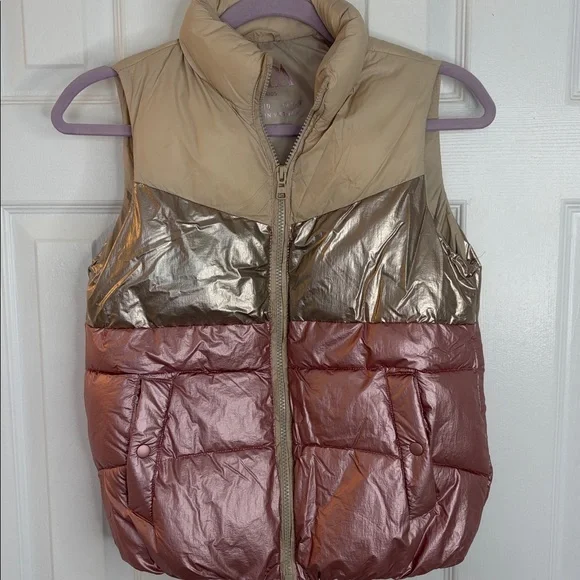 ZARA GIRL METALLIC PINK CREAM PUFFER VEST ZIP FRONT WAISTCOAT OUTERWEAR SZ 9-10 - Picture 5 of 11